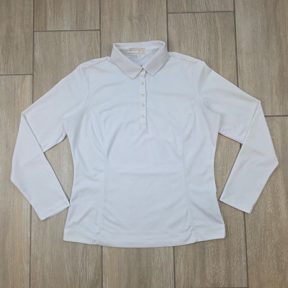 Nike Golf Polo Shirt Womens L White FIT Dry Long Sleeve Performance Athletic Top